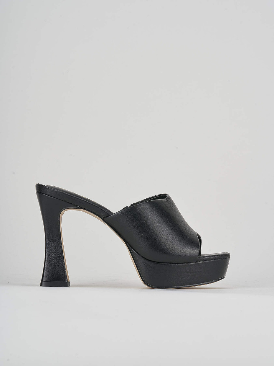 Mules tacón 11 cm negro cuero