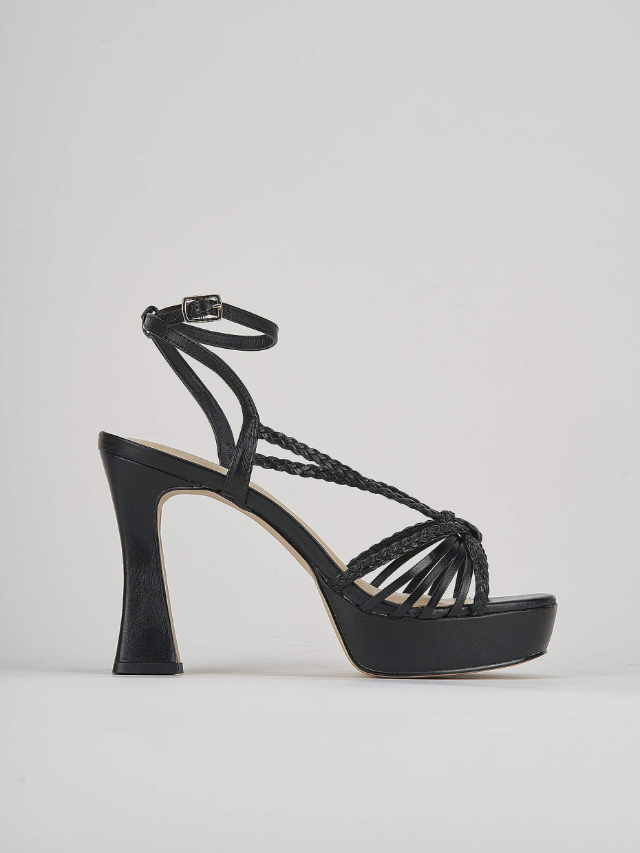 Sandalias de tacón alto tacón 11 cm negro cuero