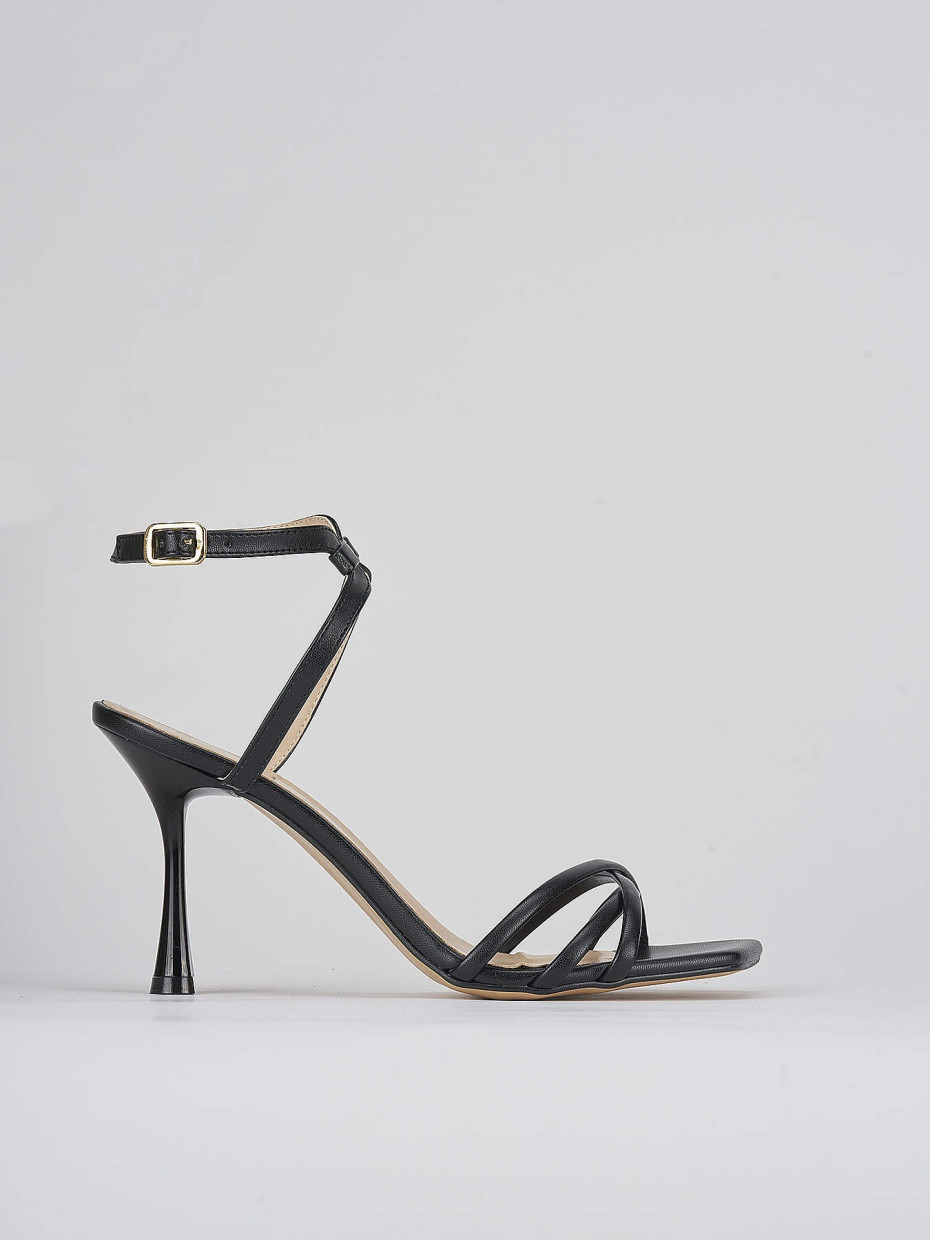 Sandalias de tacón alto tacón 9 cm negro cuero