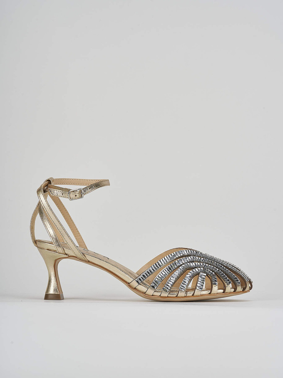 Sandalias de tacón alto tacón 5 cm oro cuero