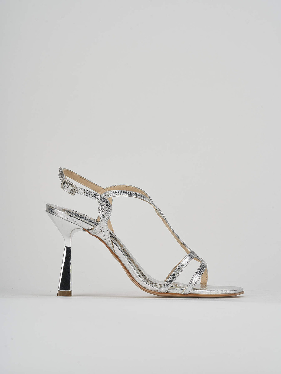 High heel sandals heel 9 cm silver python