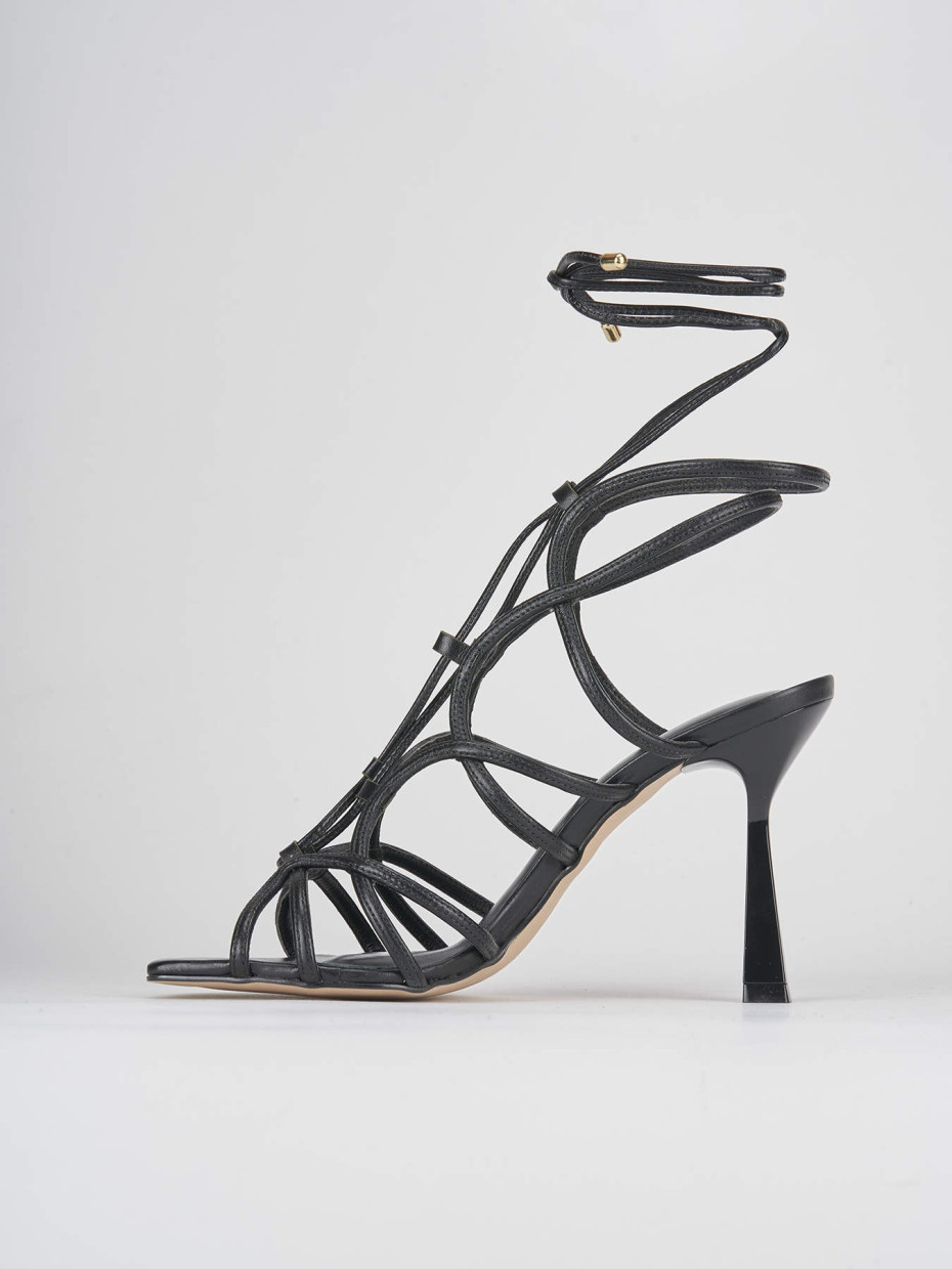 High heel sandals heel 9 cm black leather