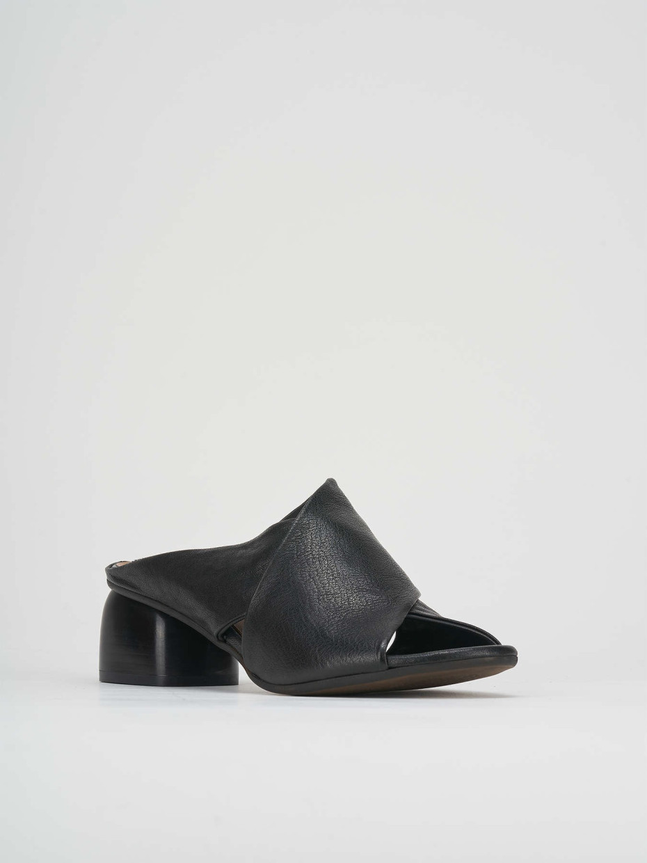 Mules tacón 5 cm negro cuero