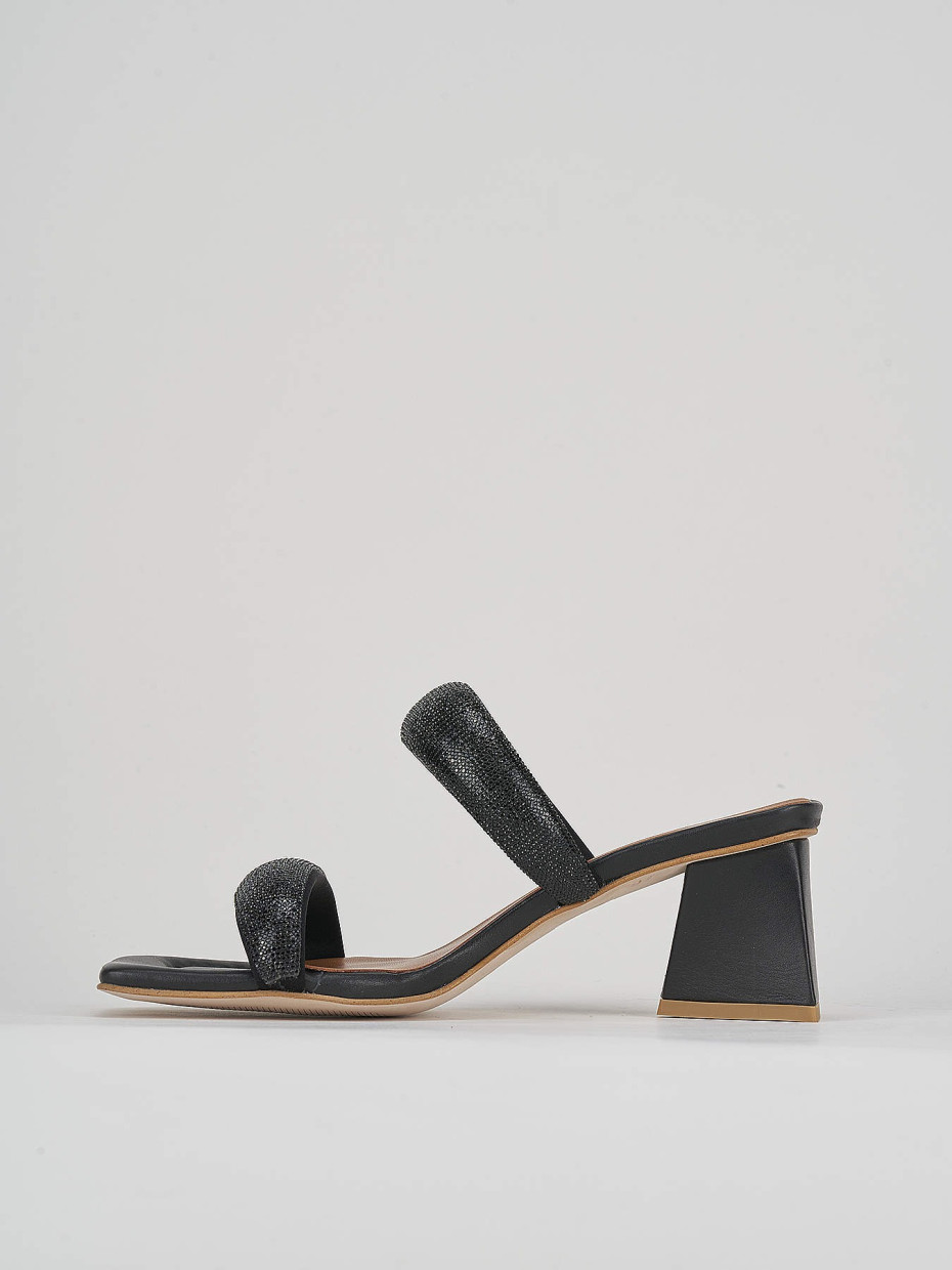 Mules tacón 6 cm negro cuero