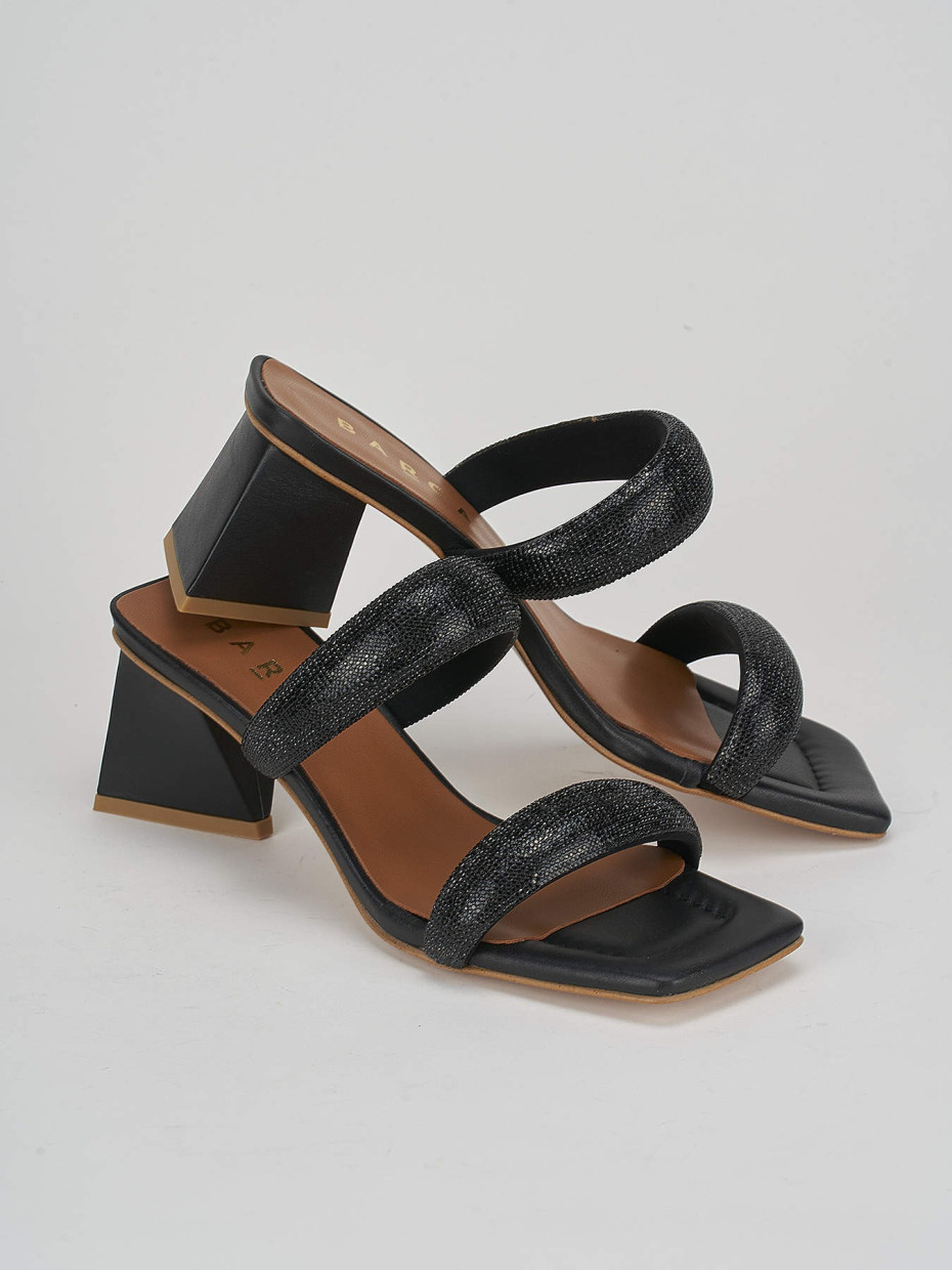 Mules tacón 6 cm negro cuero