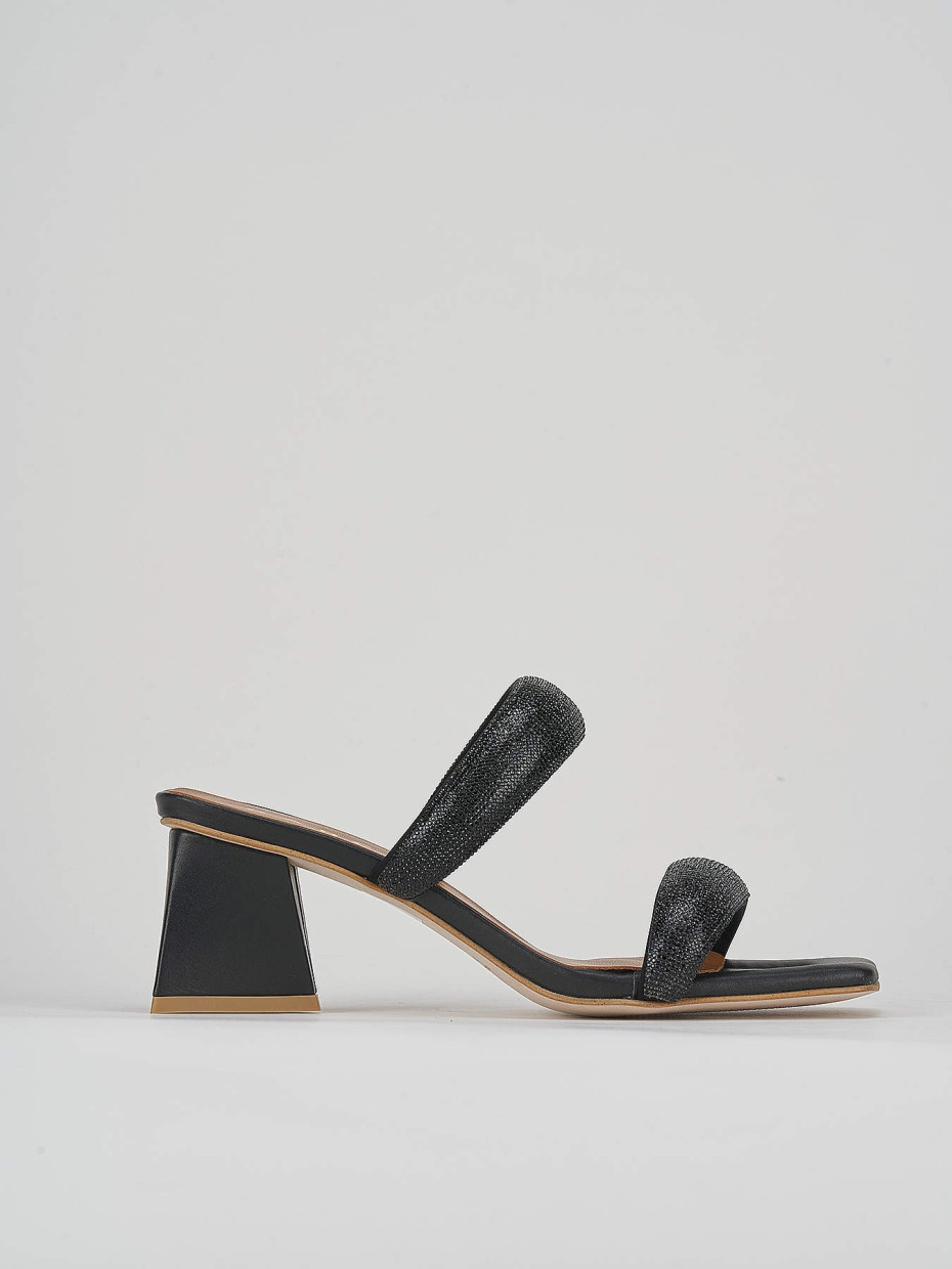 Mules tacón 6 cm negro cuero