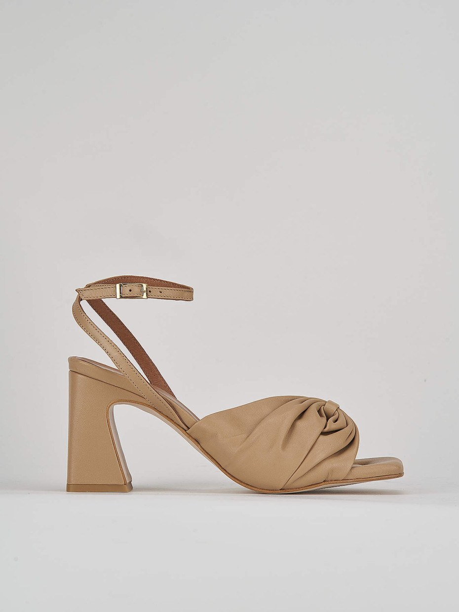 High heel sandals heel 7 cm beige leather