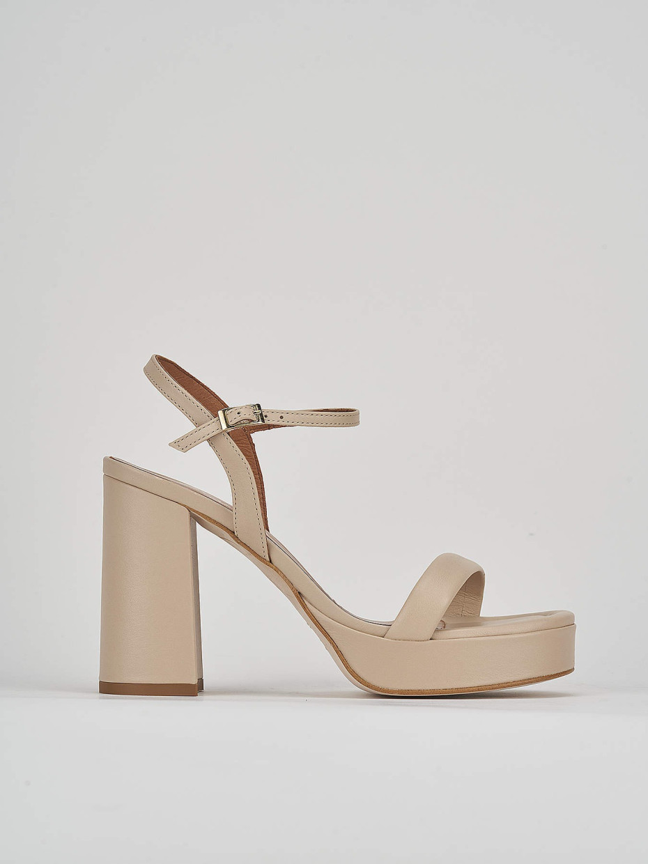 High heel sandals heel 9 cm beige leather