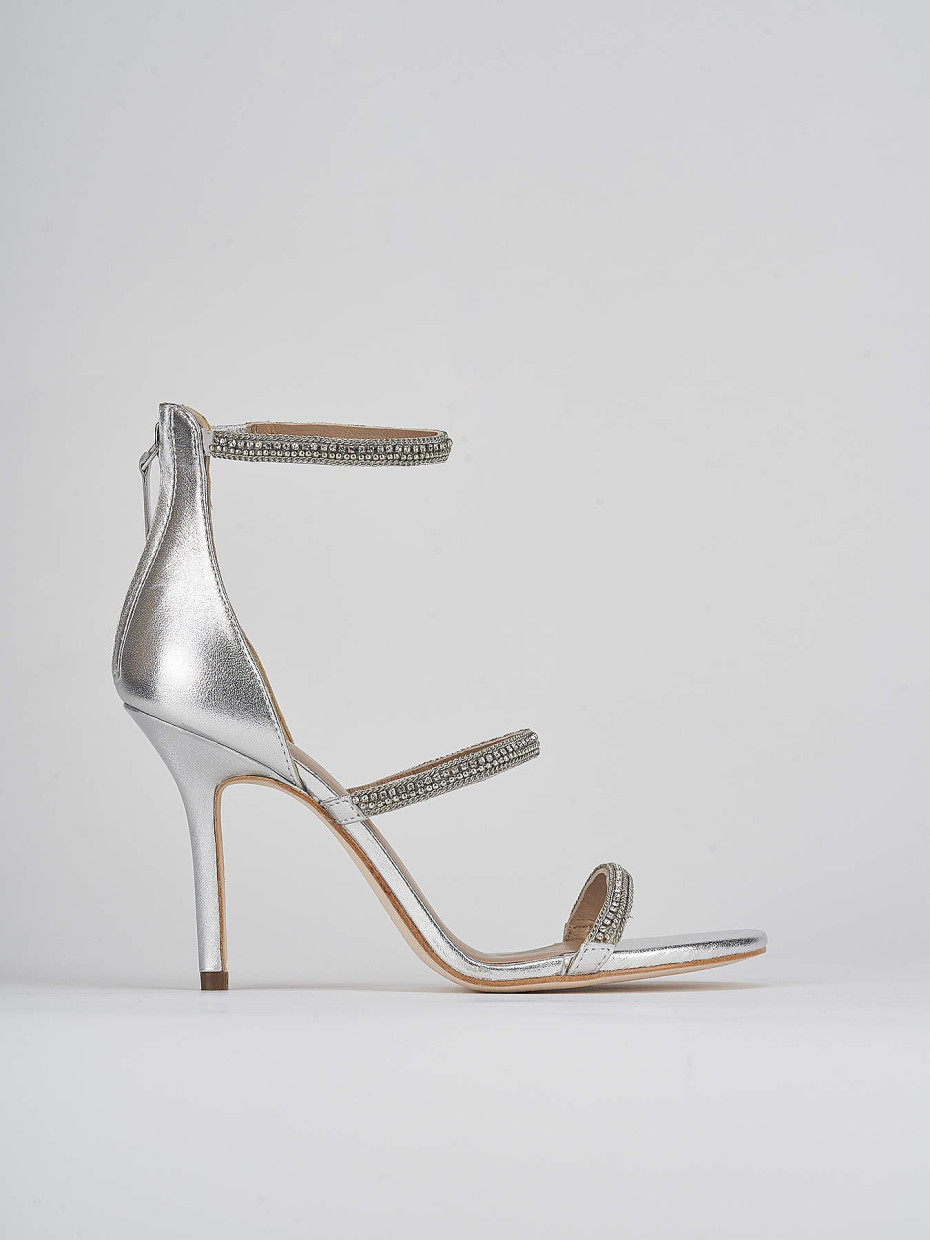 Sandalias de tacón alto tacón 8 cm plata cuero