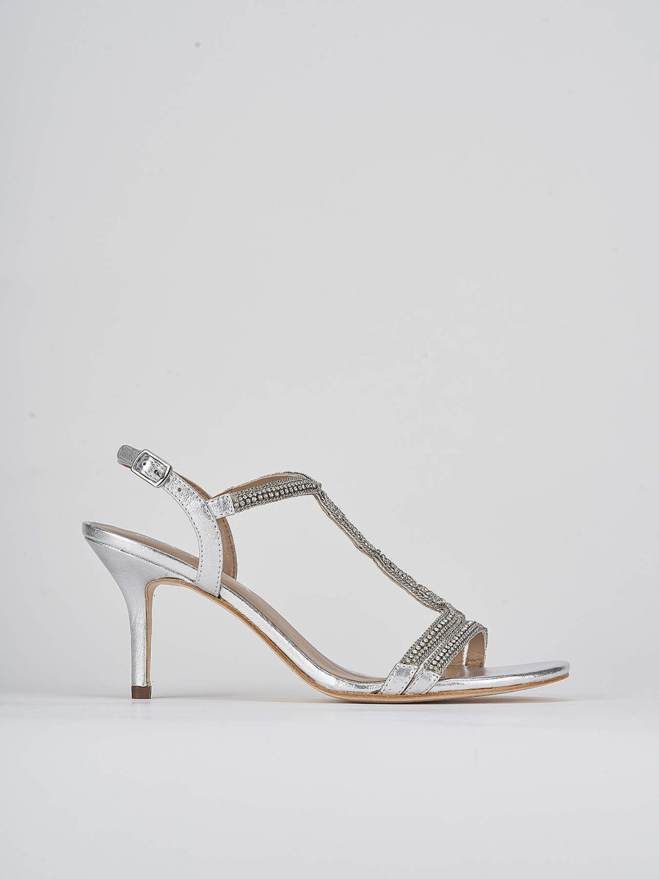 High heel sandals heel 7 cm silver leather