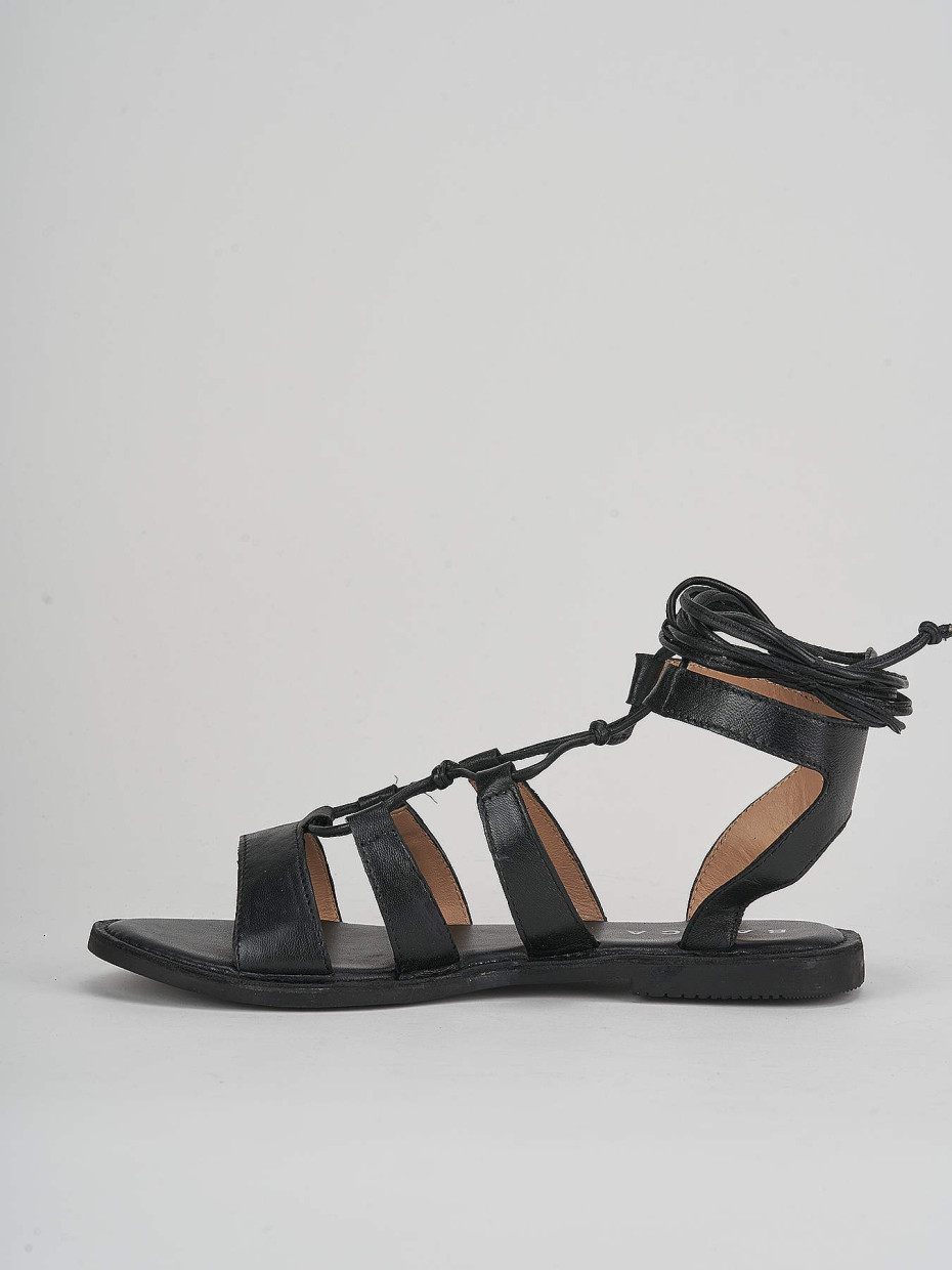 Sandalias de tacón bajo tacón 1 cm negro cuero