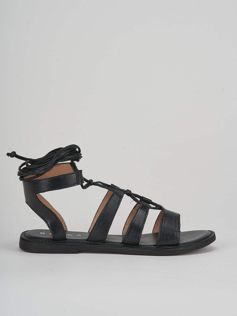 Sandalias de tacón bajo tacón 1 cm negro cuero