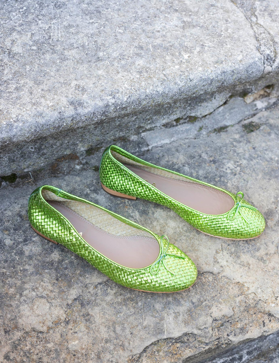 Bailarinas tacón 1 cm verde cuero