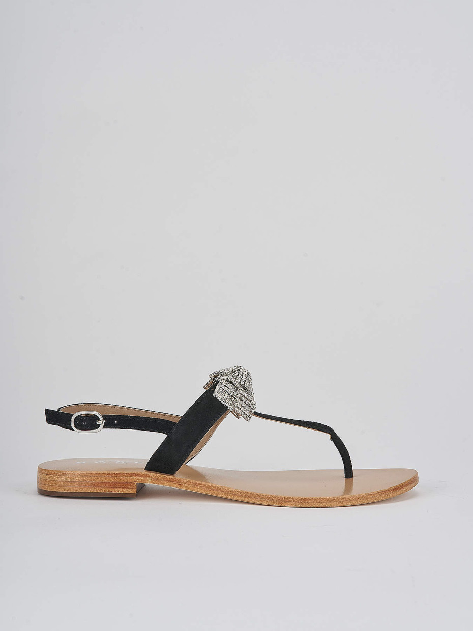 Sandalias de tacón bajo tacón 1 cm negro ante