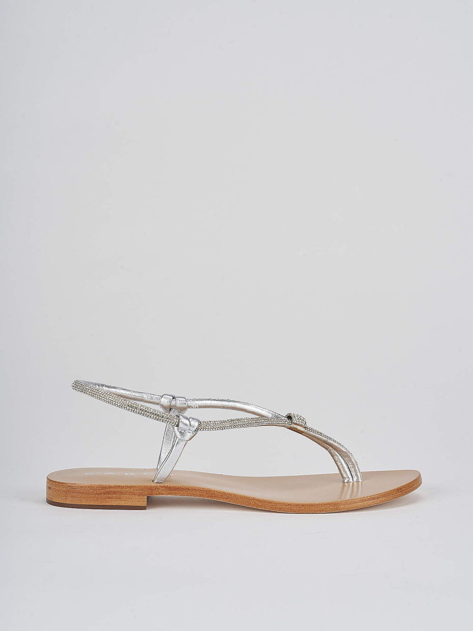 Sandalias de tacón bajo tacón 1 cm plata cuero