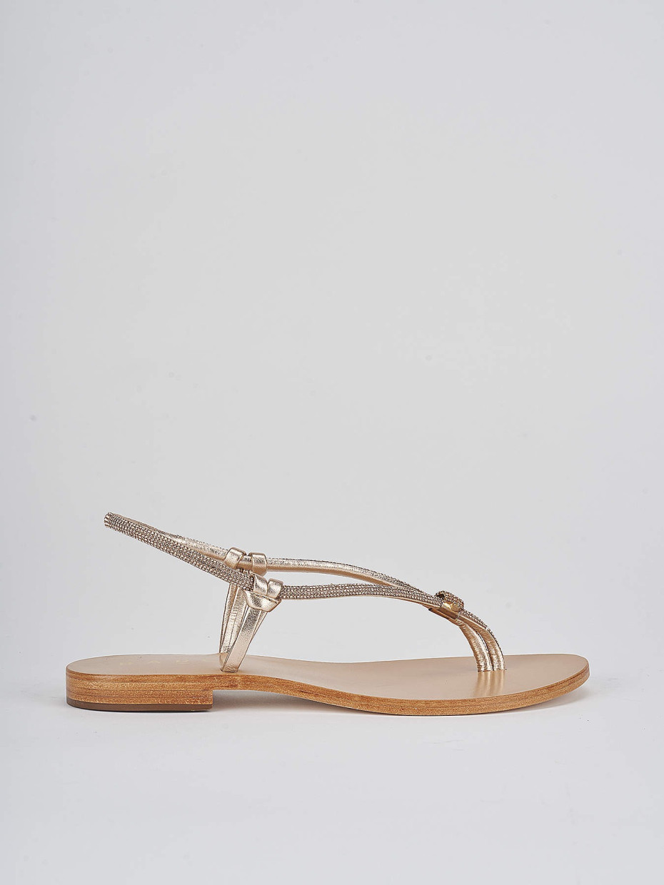Sandalias de tacón bajo tacón 1 cm oro cuero