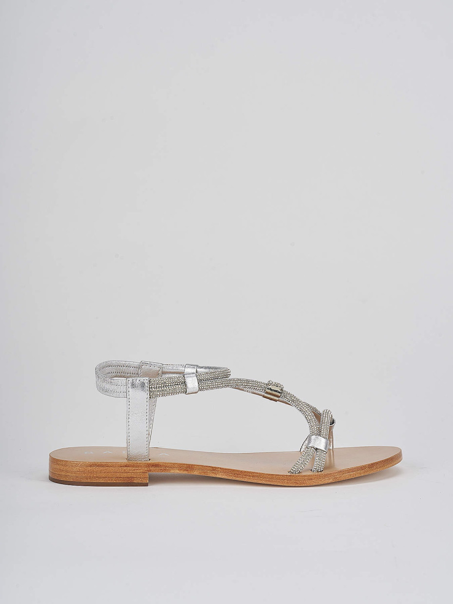 Low heel sandals heel 1 cm silver leather