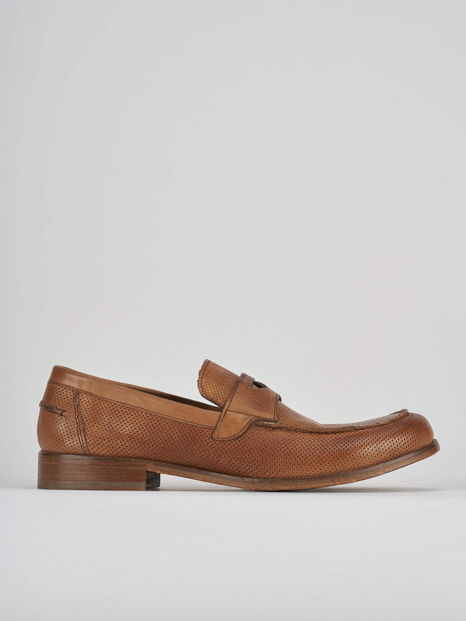 Mocasines tacón 1 cm marrón cuero