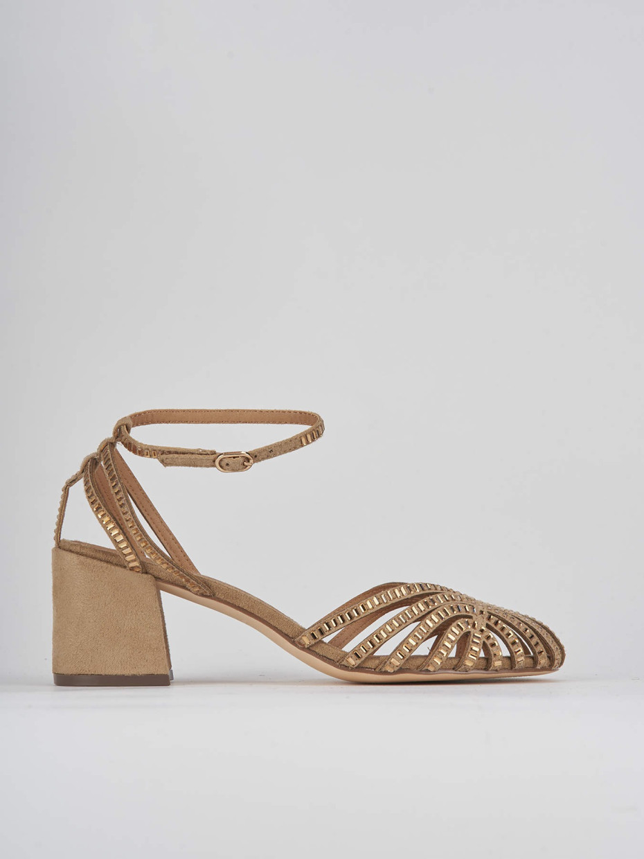 High heel sandals heel 6 cm beige suede