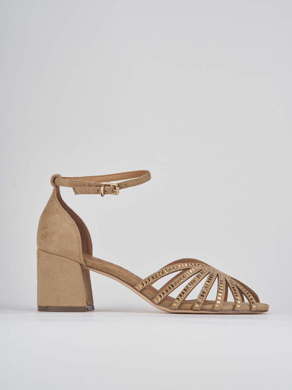 High heel sandals heel 6 cm beige suede