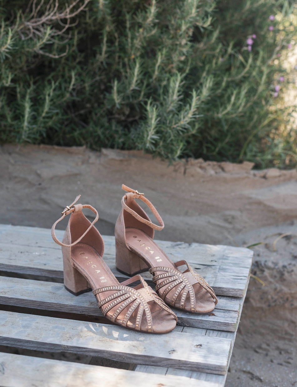 High heel sandals heel 6 cm beige suede