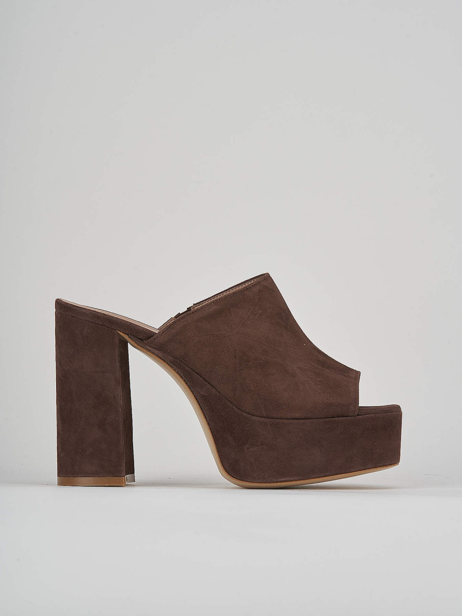 Mules tacón 11 cm marrón oscuro ante
