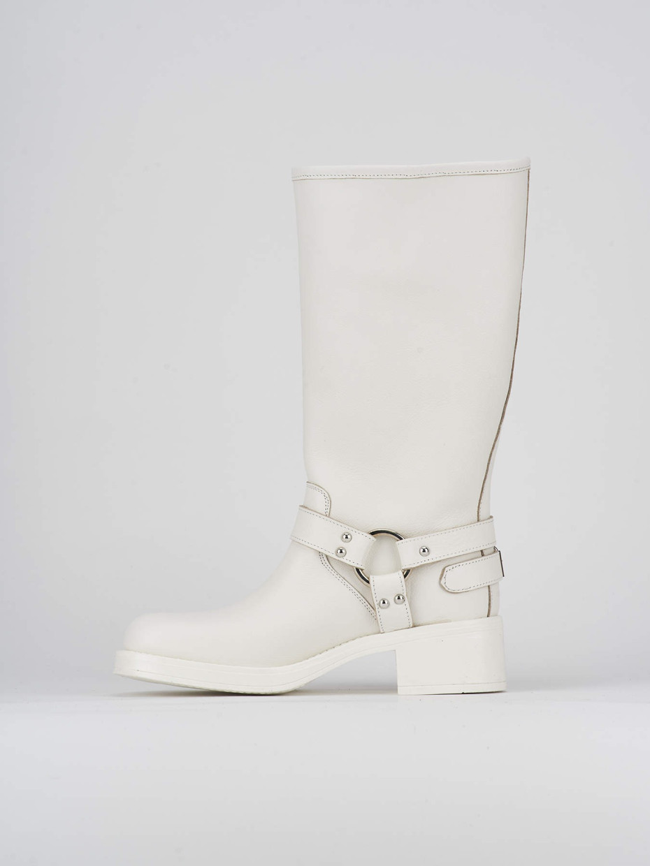 Botas de tacón bajo tacón 4 cm blanco cuero