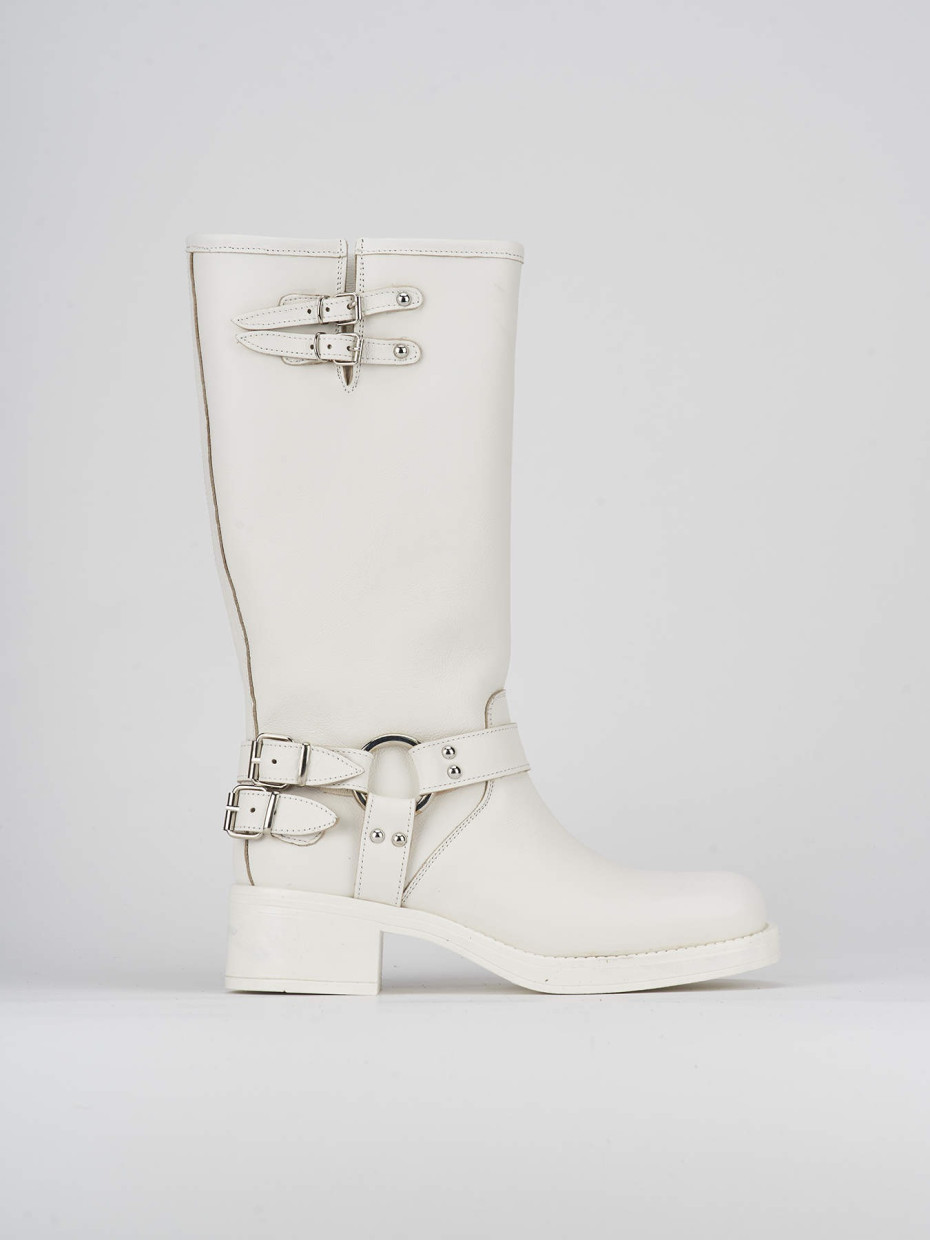 Botas de tacón bajo tacón 4 cm blanco cuero