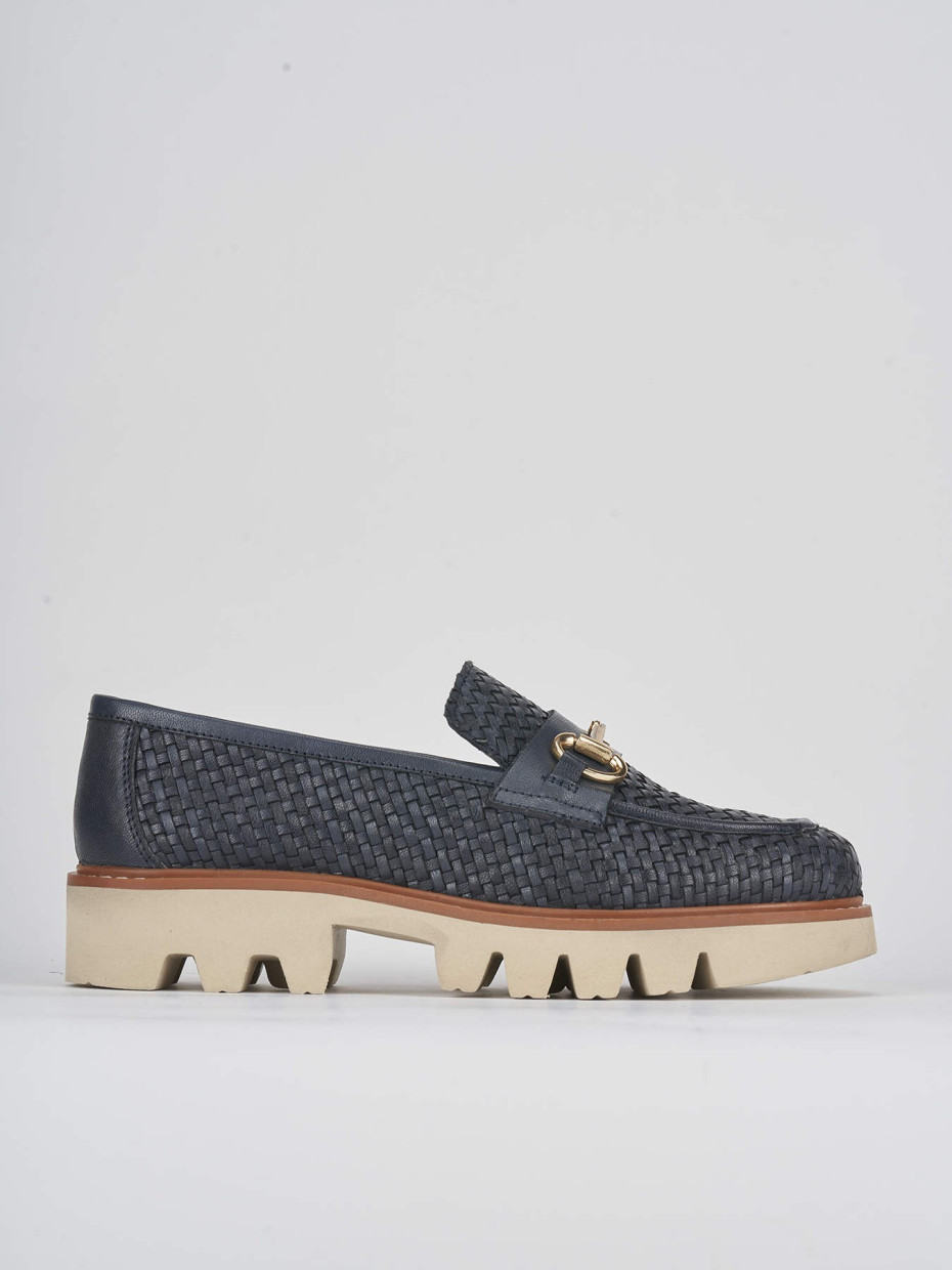Loafers heel 2 cm blu leather