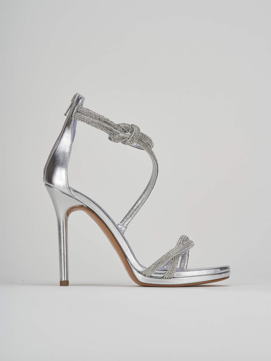 High heel sandals heel 9 cm silver leather
