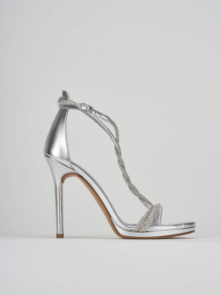 Sandalias de tacón alto tacón 9 cm plata cuero