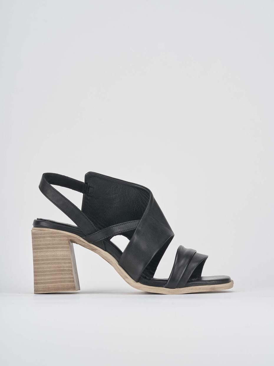 High heel sandals heel 7 cm black leather