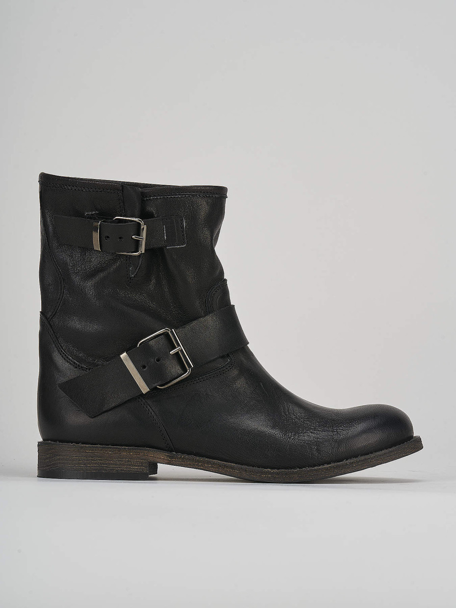 Botines de tacón bajo tacón 2 cm negro cuero