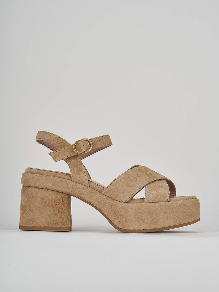Sandalias de tacón alto tacón 6 cm beis ante