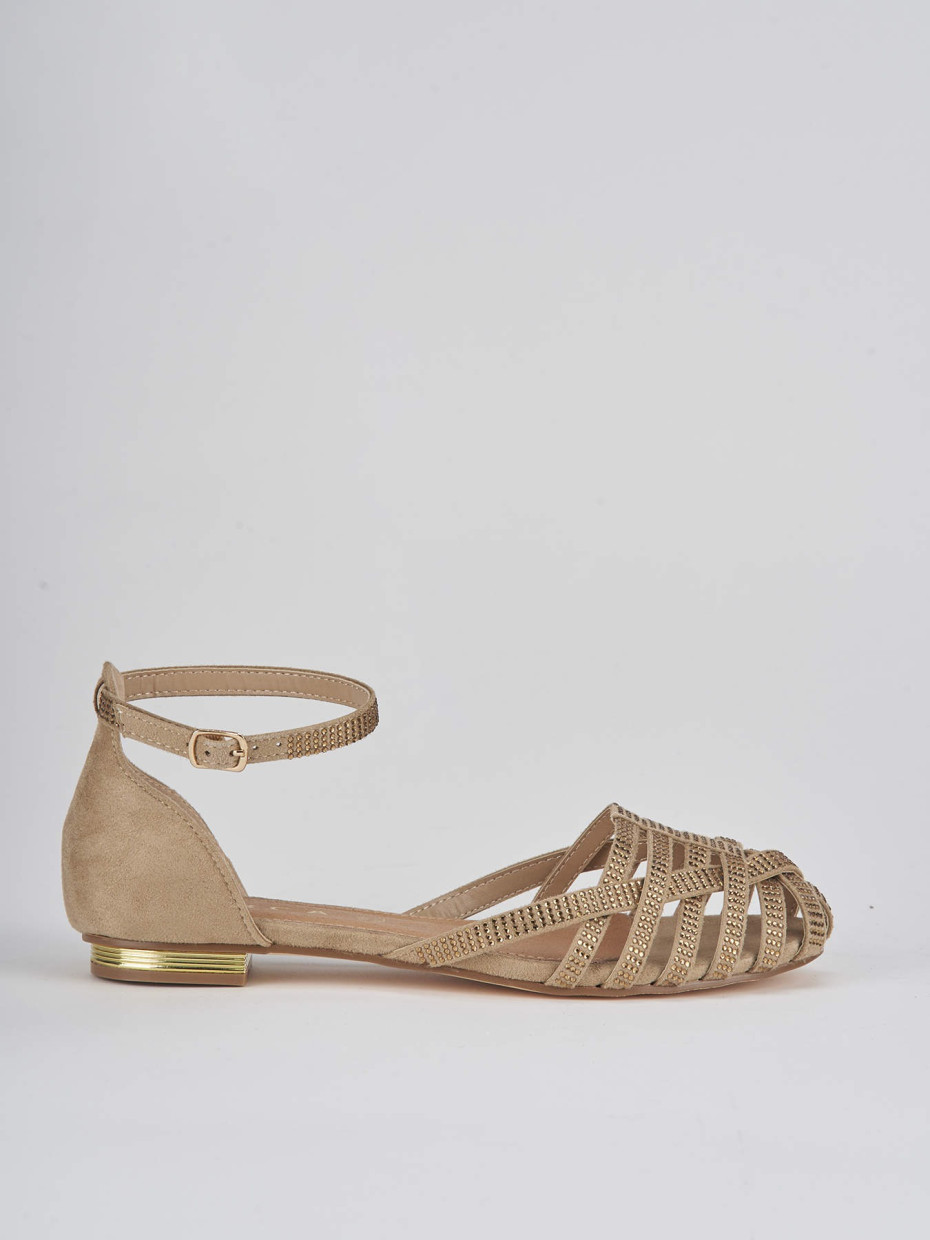 Low heel sandals heel 1 cm beige suede