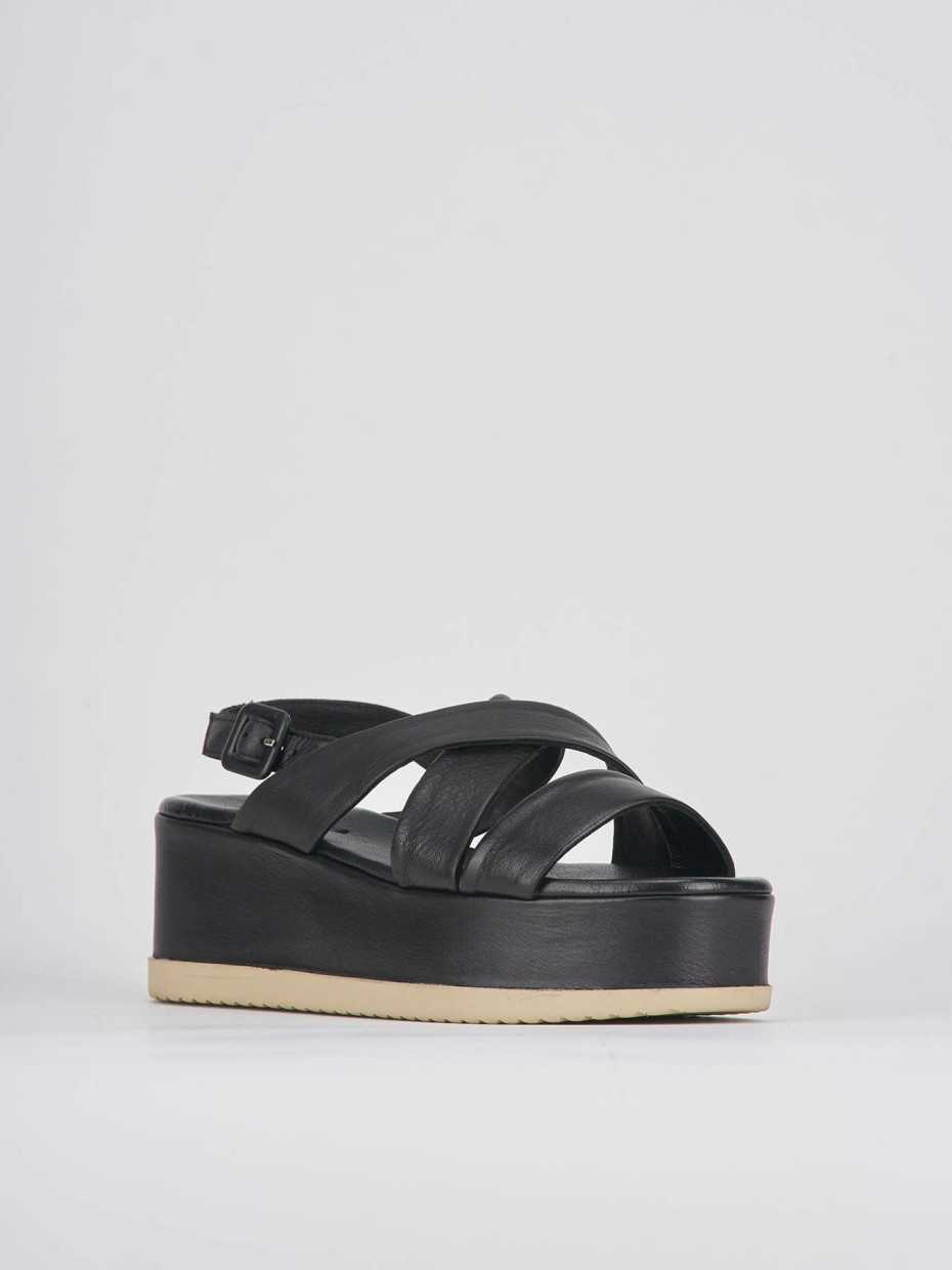 Sandalias de cuña tacón 5 cm negro cuero