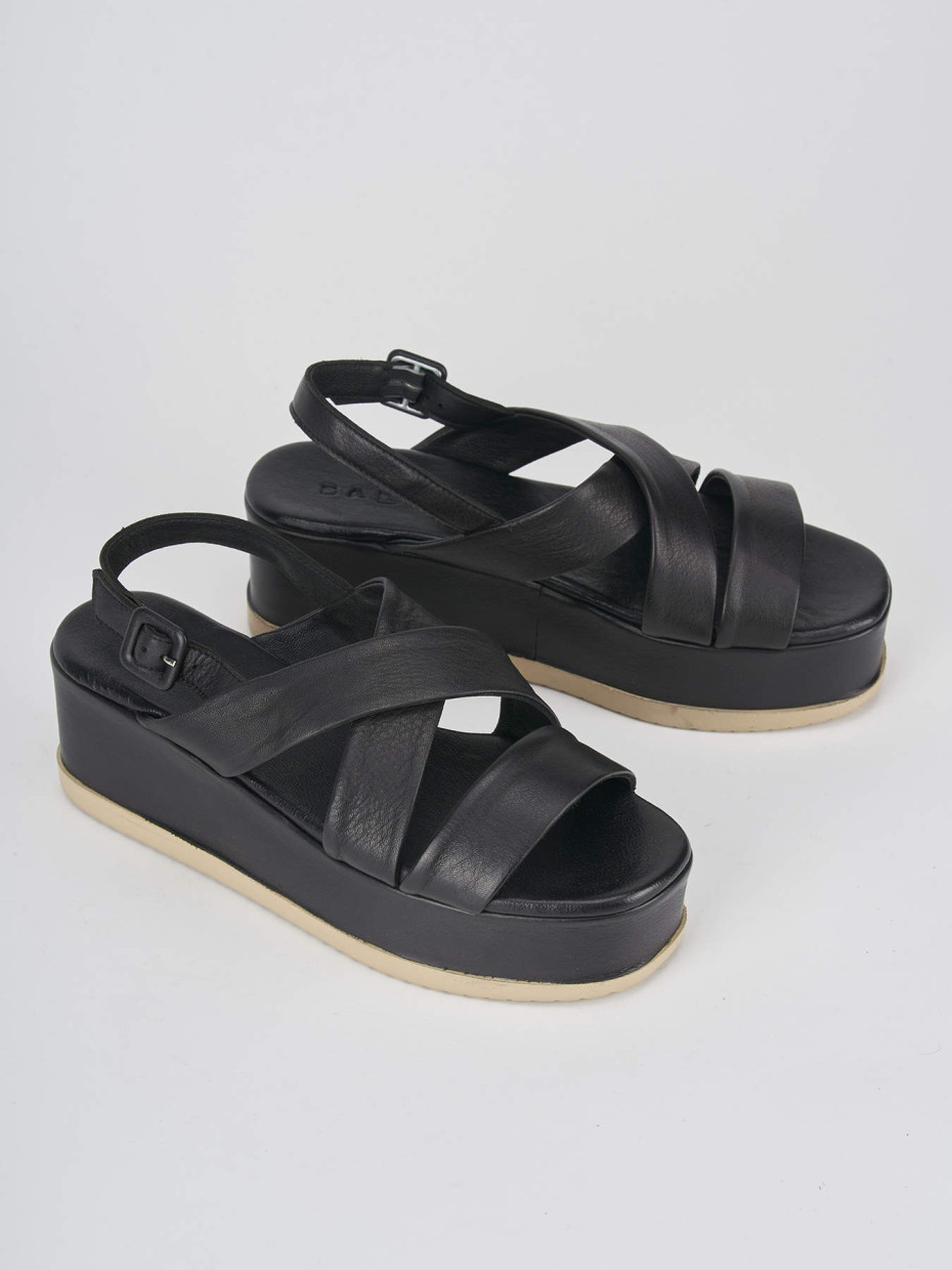 Sandalias de cuña tacón 5 cm negro cuero