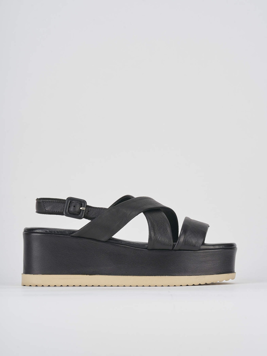Sandalias de cuña tacón 5 cm negro cuero