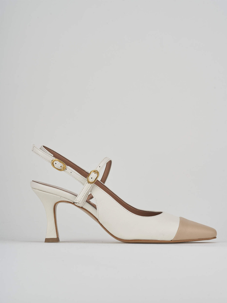 Salones destalonados tacón 7 cm blanco cuero