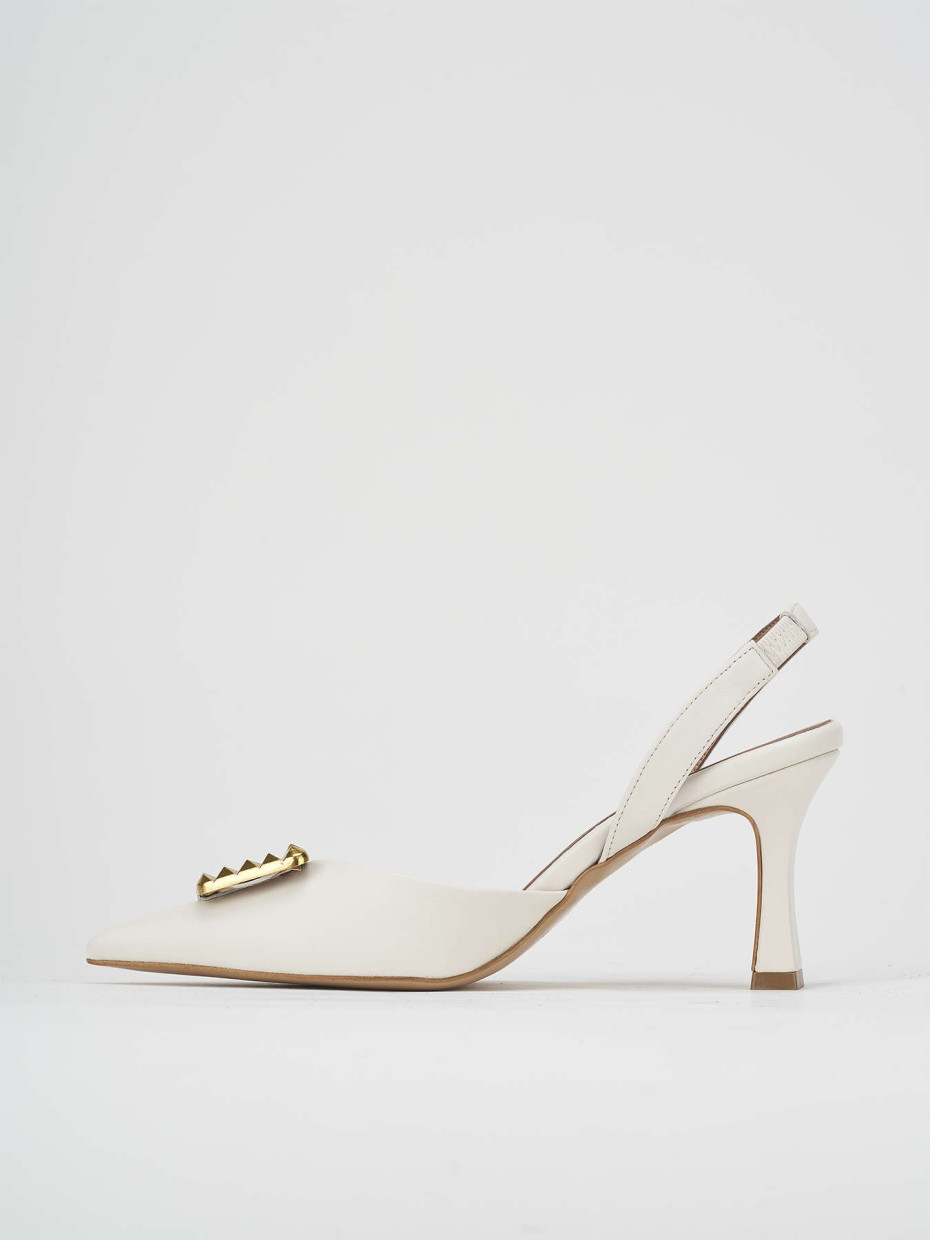 Salones destalonados tacón 7 cm blanco cuero