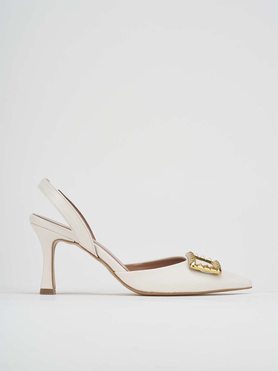 Salones destalonados tacón 7 cm blanco cuero
