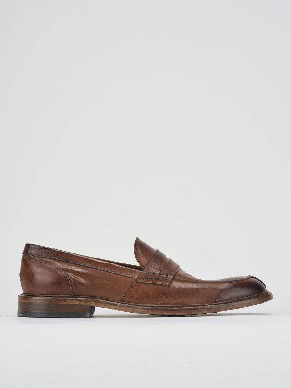 Mocasines tacón 1 cm marrón cuero