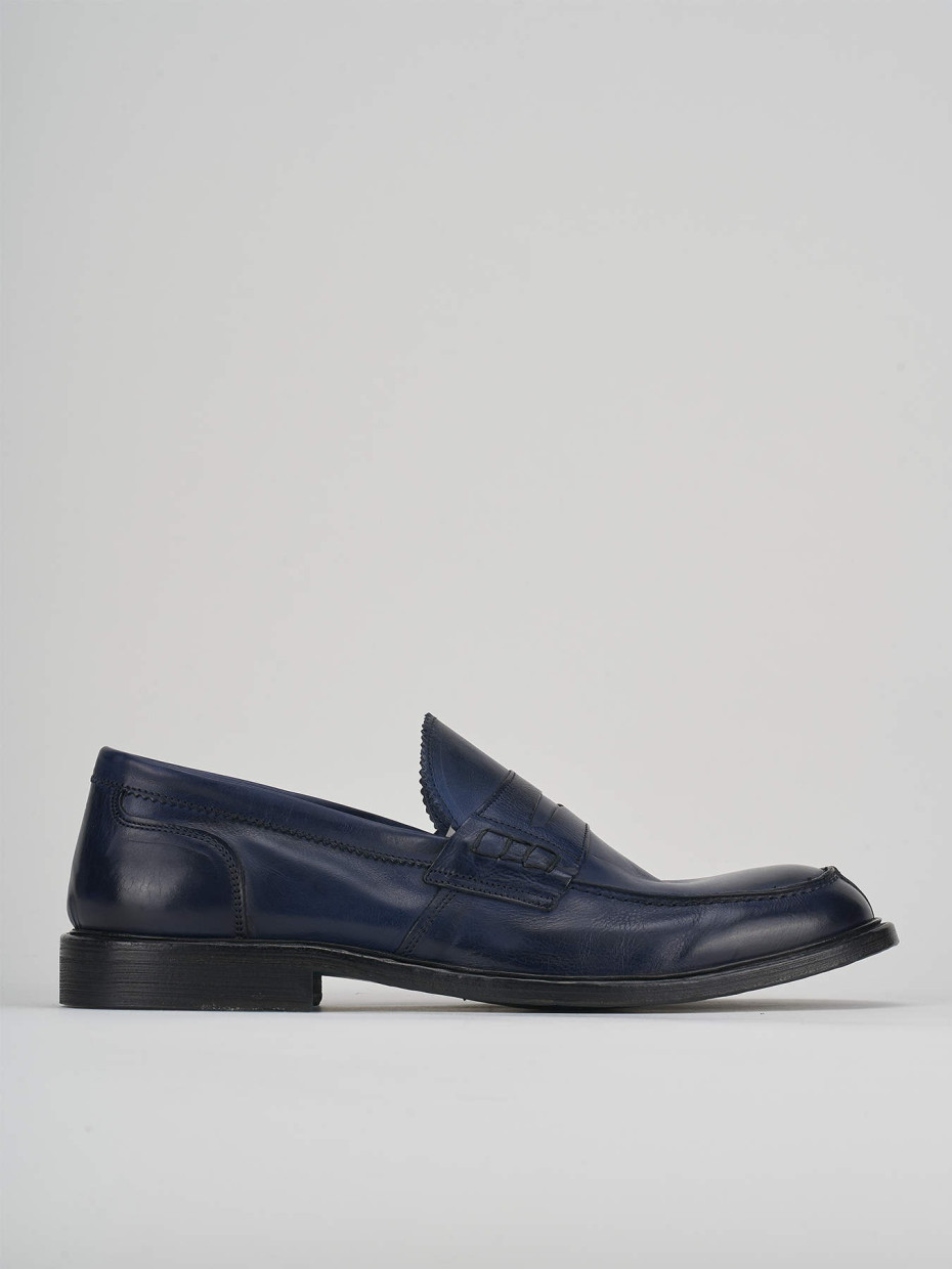 Mocasines tacón 2 cm azul cuero