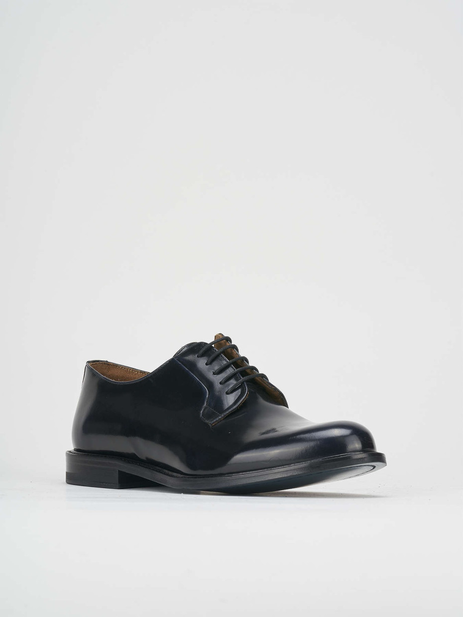 Zapatos de cordones tacón 1 cm azul cuero