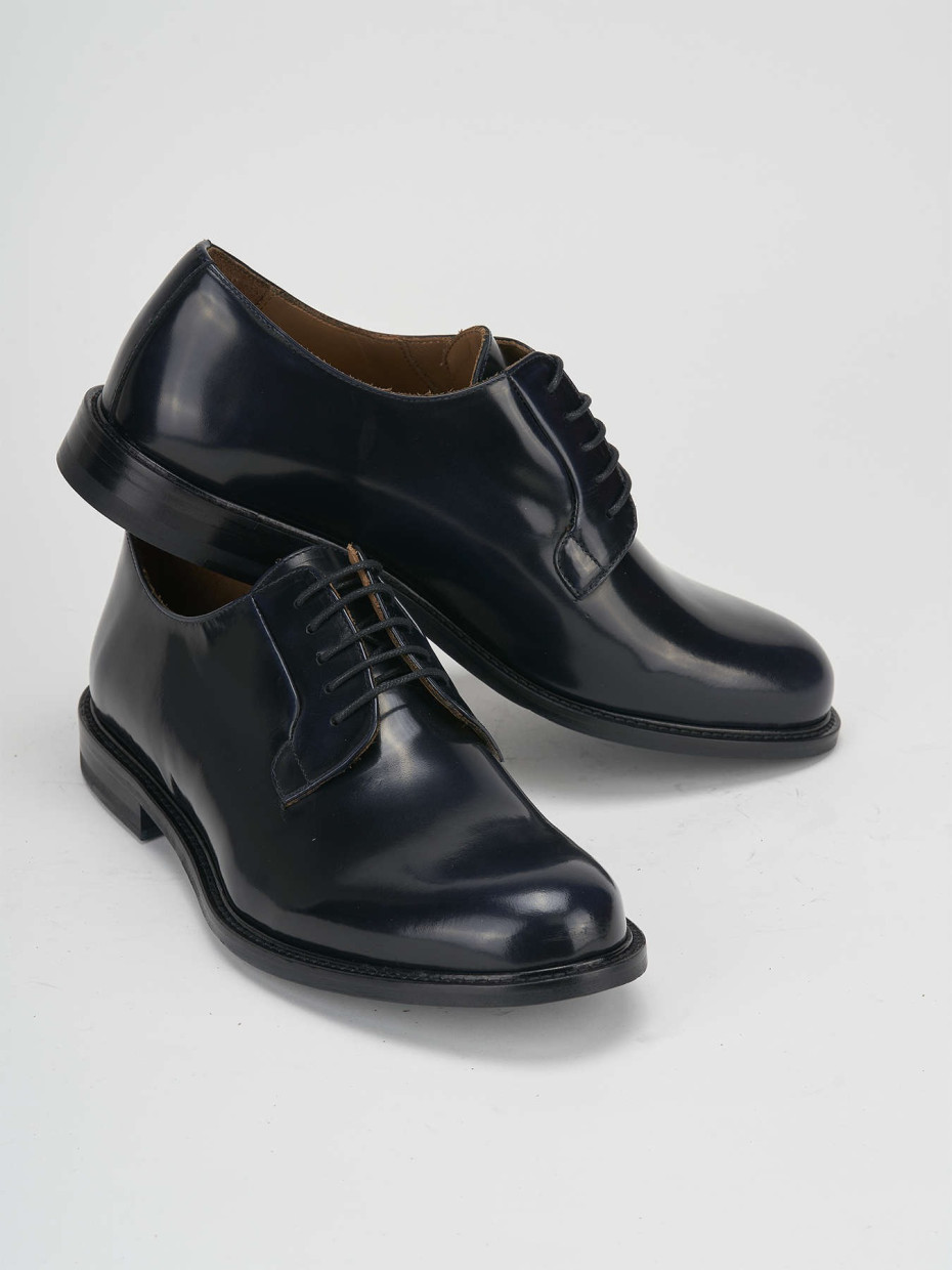 Zapatos de cordones tacón 1 cm azul cuero