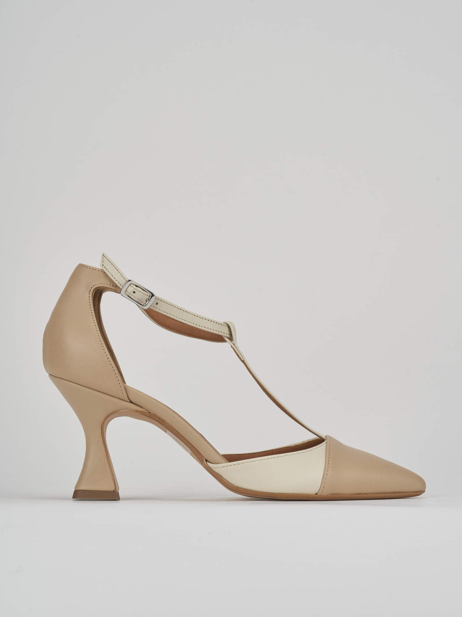 Zapatos de salón tacón 7 cm beis cuero