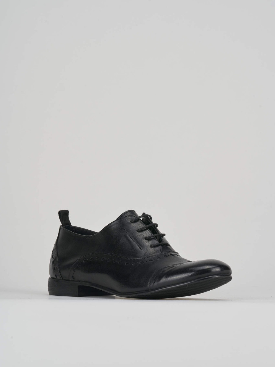 Zapatos de cordones tacón 1 cm negro cuero