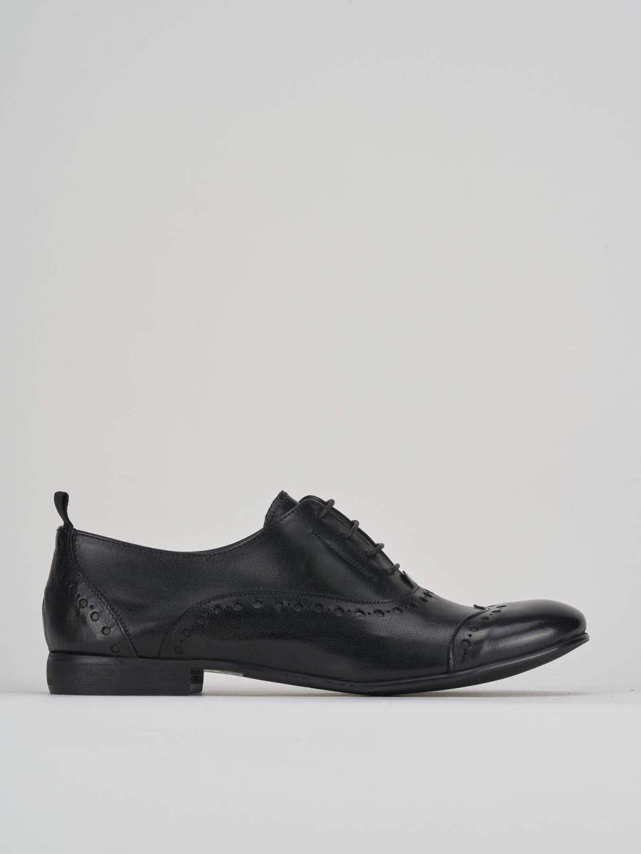 Zapatos de cordones tacón 1 cm negro cuero