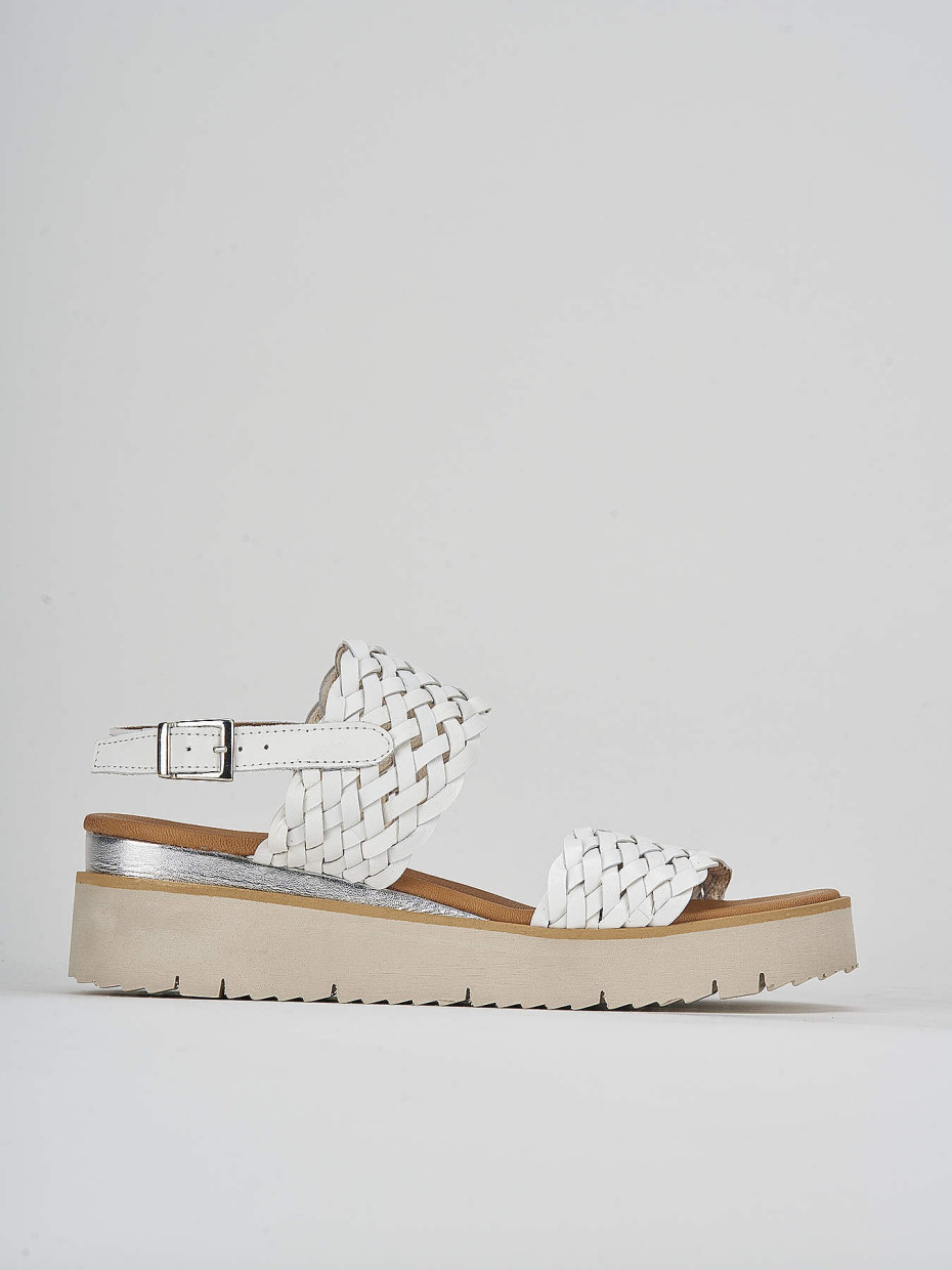 Sandalias de cuña tacón 3 cm blanco cuero