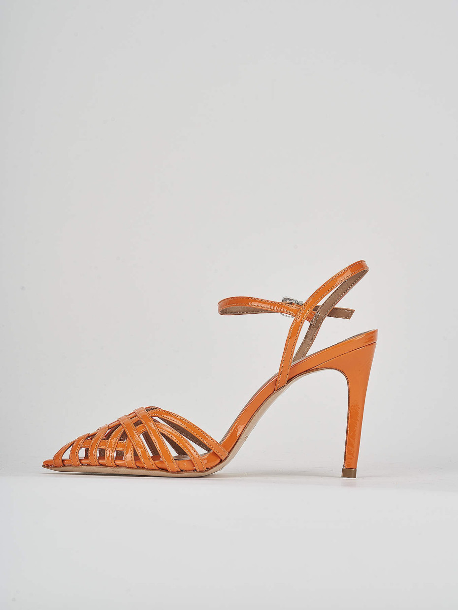 High heel sandals heel 9 cm orange patent